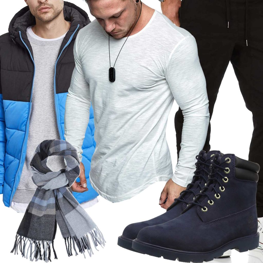 Herbst-Style für Männer mit schwarz-blauer Steppjacke