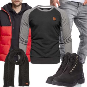 Grau-Schwarzes Herrenoutfit mit Longsleeve und Jeans